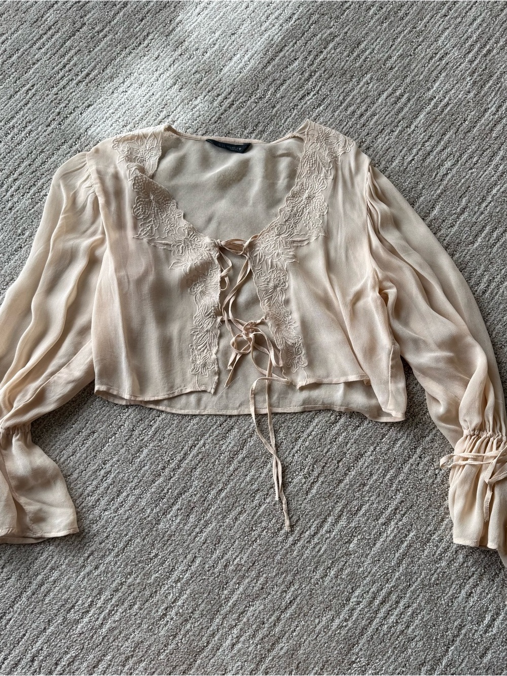 Zara Cream Lace-UP Blouse